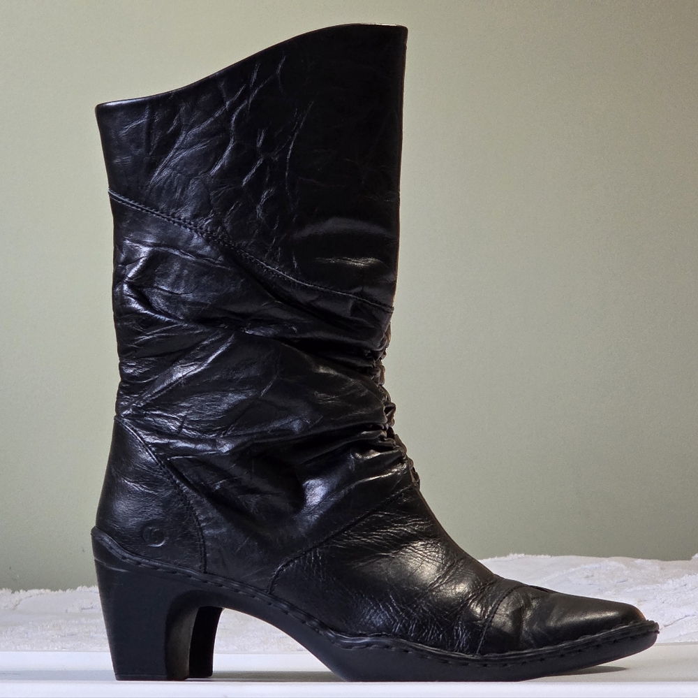 Josef Siebel Black Slouchy Creased Leather Mid Calf Boots Sz 38(7-7.5) Boho chic - Picture 7 of 14